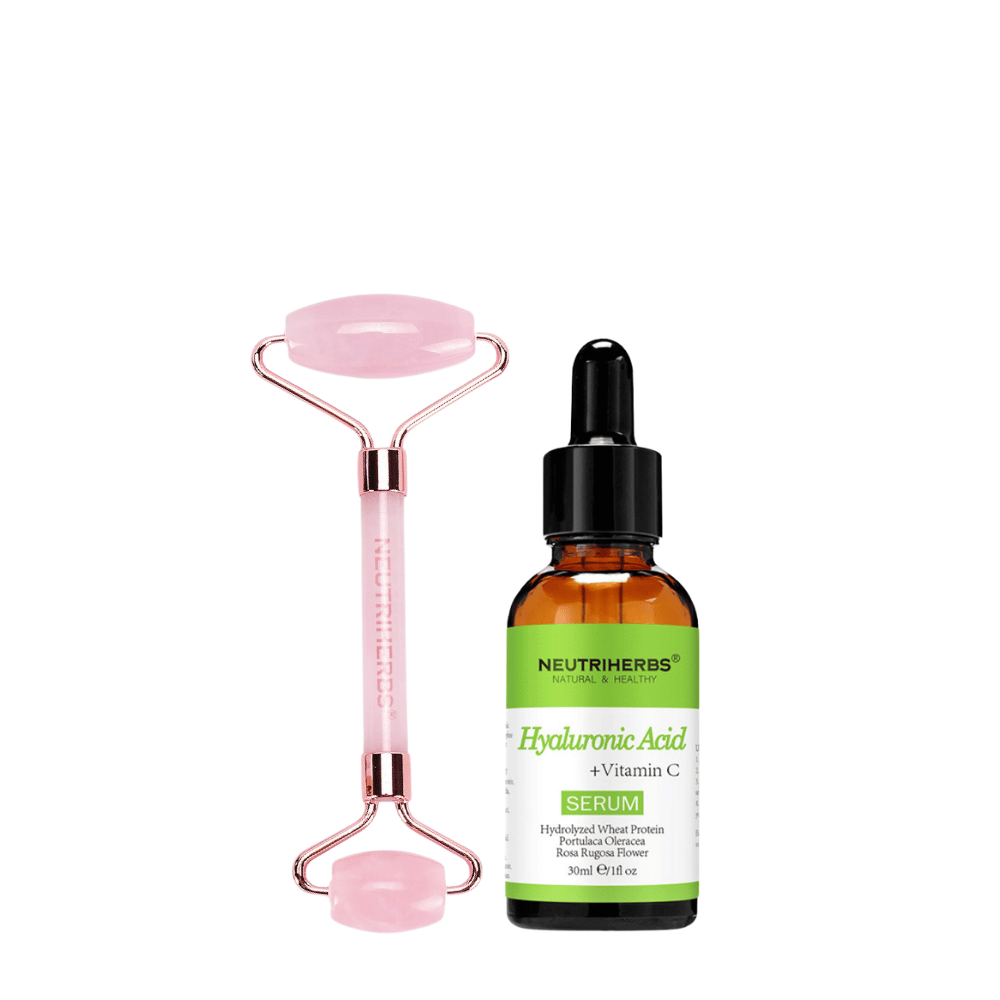 Face Massage Roller Hydration Kit med rosenkvartsroller och Hyaluronic Acid Serum
