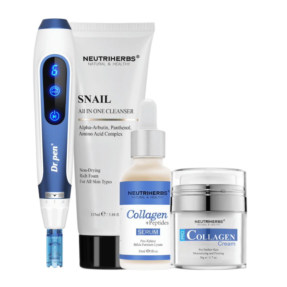 Anti-Age Kit med Dr. Pen A11, Neutriherbs Snail Cleanser, Collagen + Peptides Serum och Pro Collagen Cream.