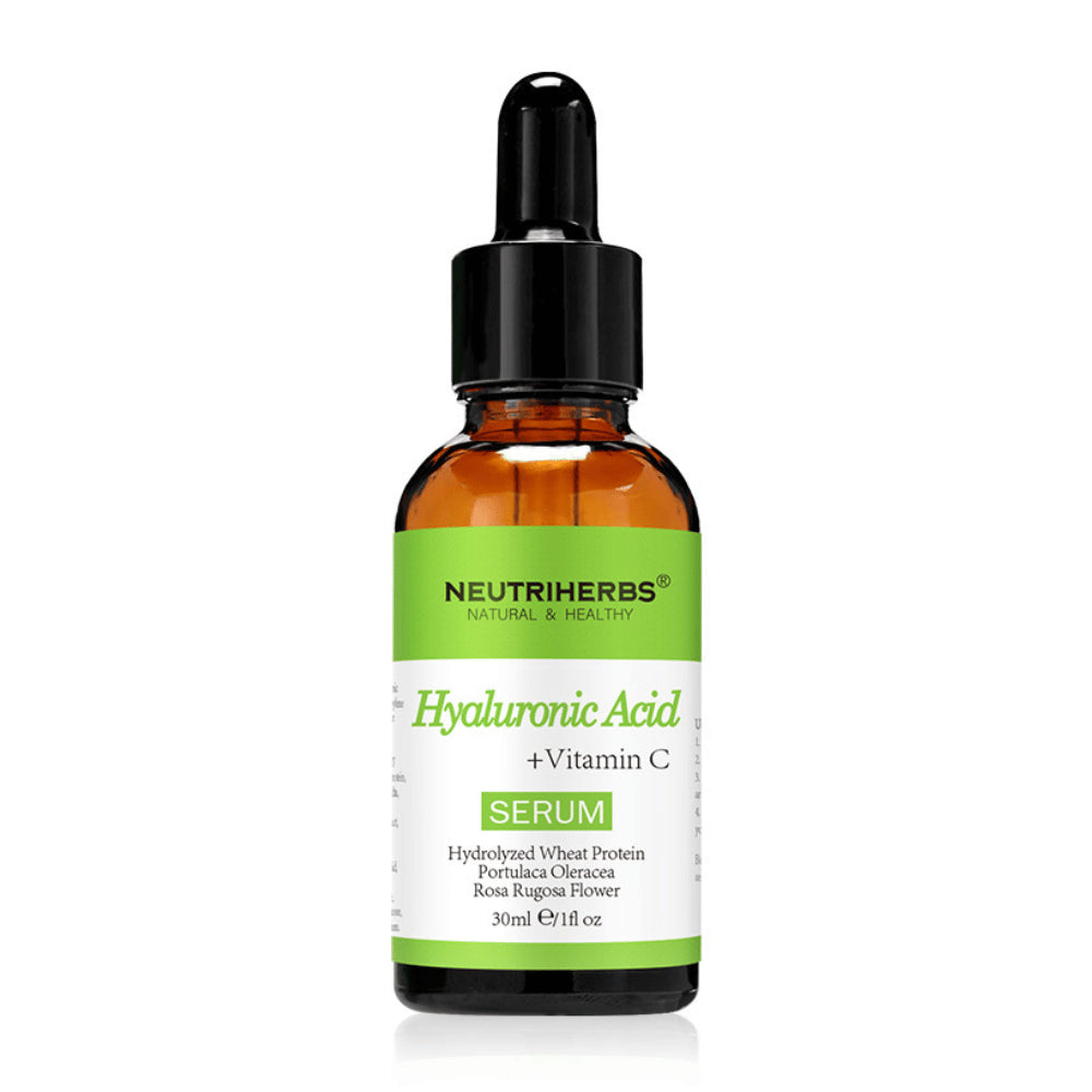 Neutriherbs Hyaluronic Acid + Vitamin C Serum 30 ml med hyaluronsyra och vitamin C. Återfuktande ansiktsserum som ger lyster, jämnar ut hudtonen och hjälper till att minska fina linjer för en mjuk och fräsch hud.