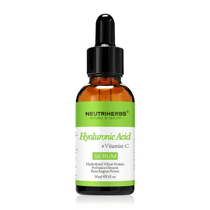 Neutriherbs Hyaluronic Acid + Vitamin C Serum 30 ml med hyaluronsyra och vitamin C. Återfuktande ansiktsserum som ger lyster, jämnar ut hudtonen och hjälper till att minska fina linjer för en mjuk och fräsch hud.