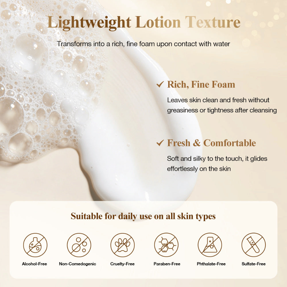 Neutriherbs Snail All In One Cleanser med lätt lotiontextur som förvandlas till ett rikt rengöringsskum och rengör huden skonsamt utan att torka ut – passar alla hudtyper.