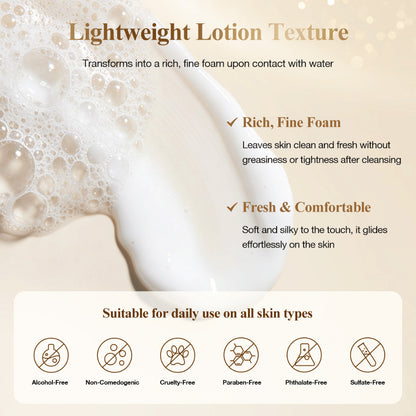 Neutriherbs Snail All In One Cleanser med lätt lotiontextur som förvandlas till ett rikt rengöringsskum och rengör huden skonsamt utan att torka ut – passar alla hudtyper.